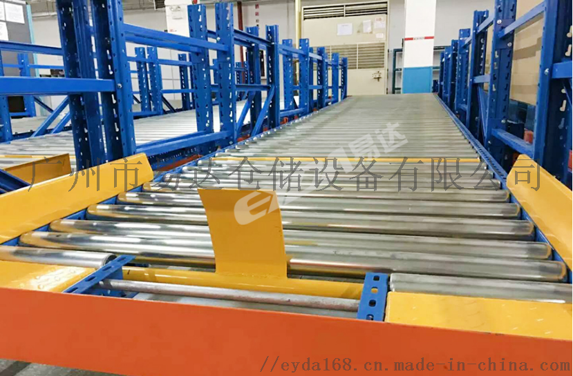 易达广州货架厂重力式货架重型仓库辊轮式置物架价格、电话、图片(图2)